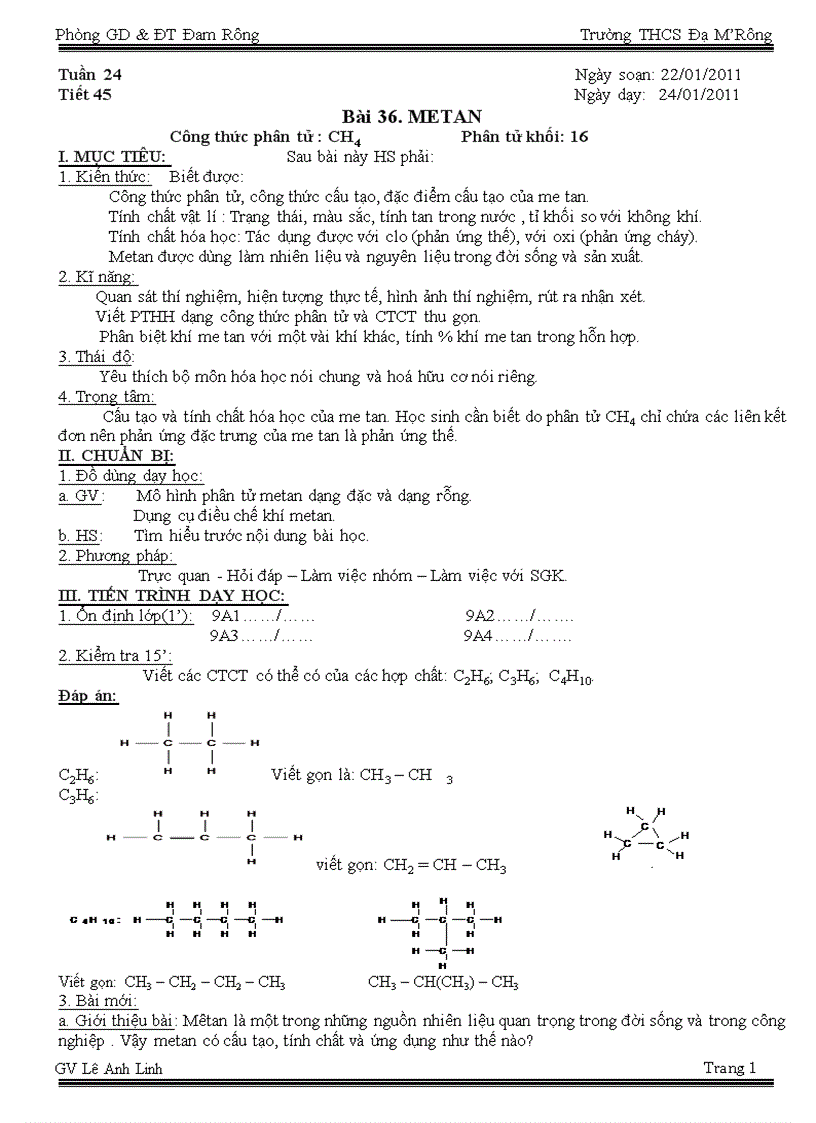image for page Tuần 24 Tiết 45 Metan