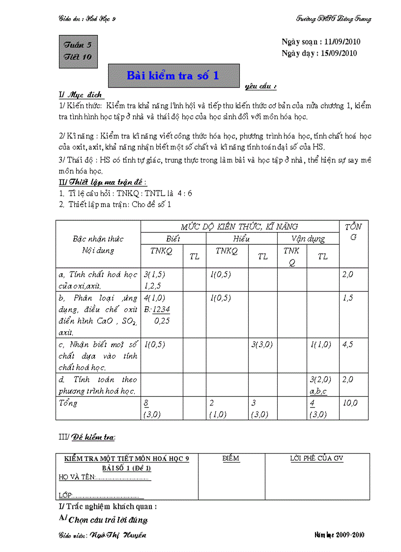 image for page Tuần 5 tiết 10 chuẩn KT KN hoa 9