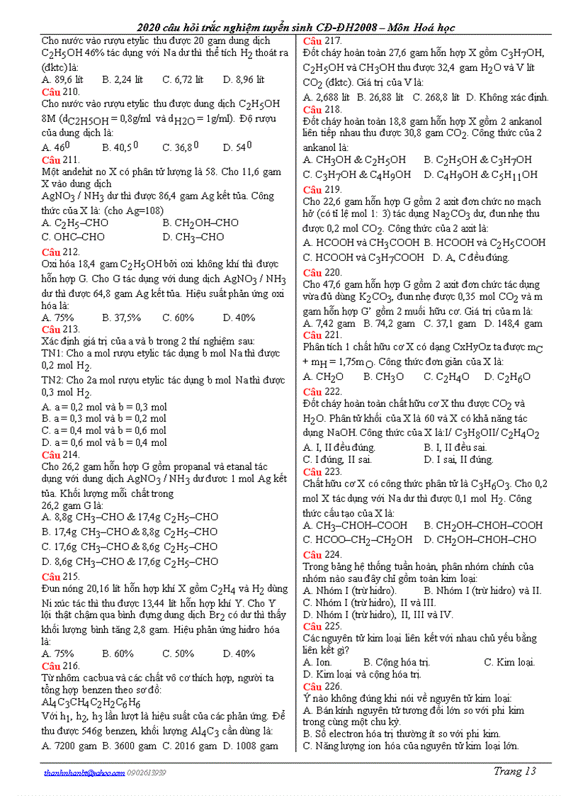 image for page 2200 câu hỏi trắc nghiệm hóa học