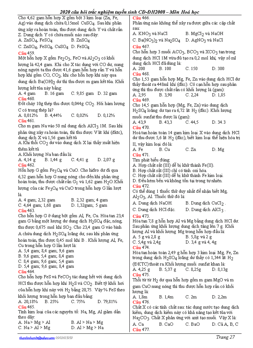 image for page 2200 câu hỏi trắc nghiệm hóa học