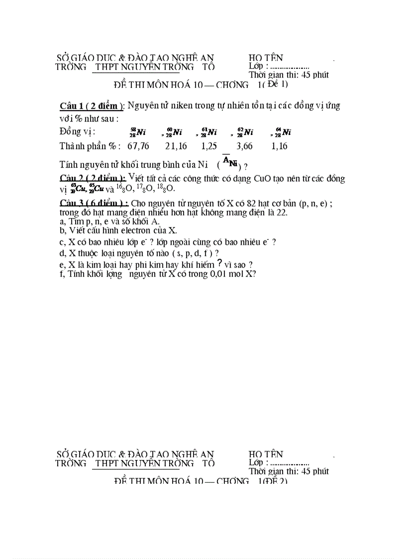 image for page 4 đề kiểm tra chương 1 Hóa 10