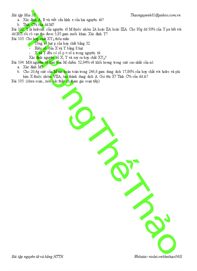 image for page 50 bài tập nguyên tử và HTHH Hóa 10