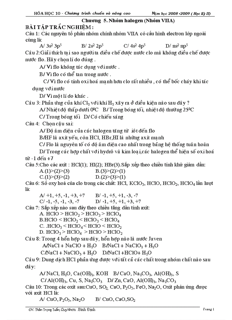 image for page 54 bài trắc nghiệm chương clo
