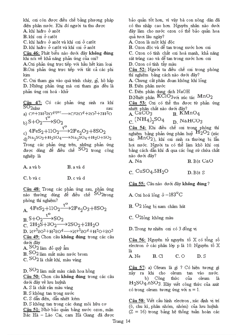 image for page Bài giảng và trắc nghiệm oxi lưu huỳnh