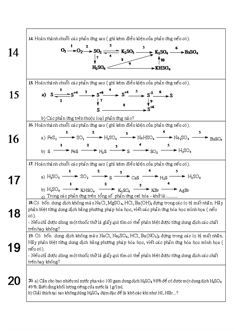 image for page Bài tập về chuỗi biến hóa chương OXI LƯU HUỲNH LỚP 10CB