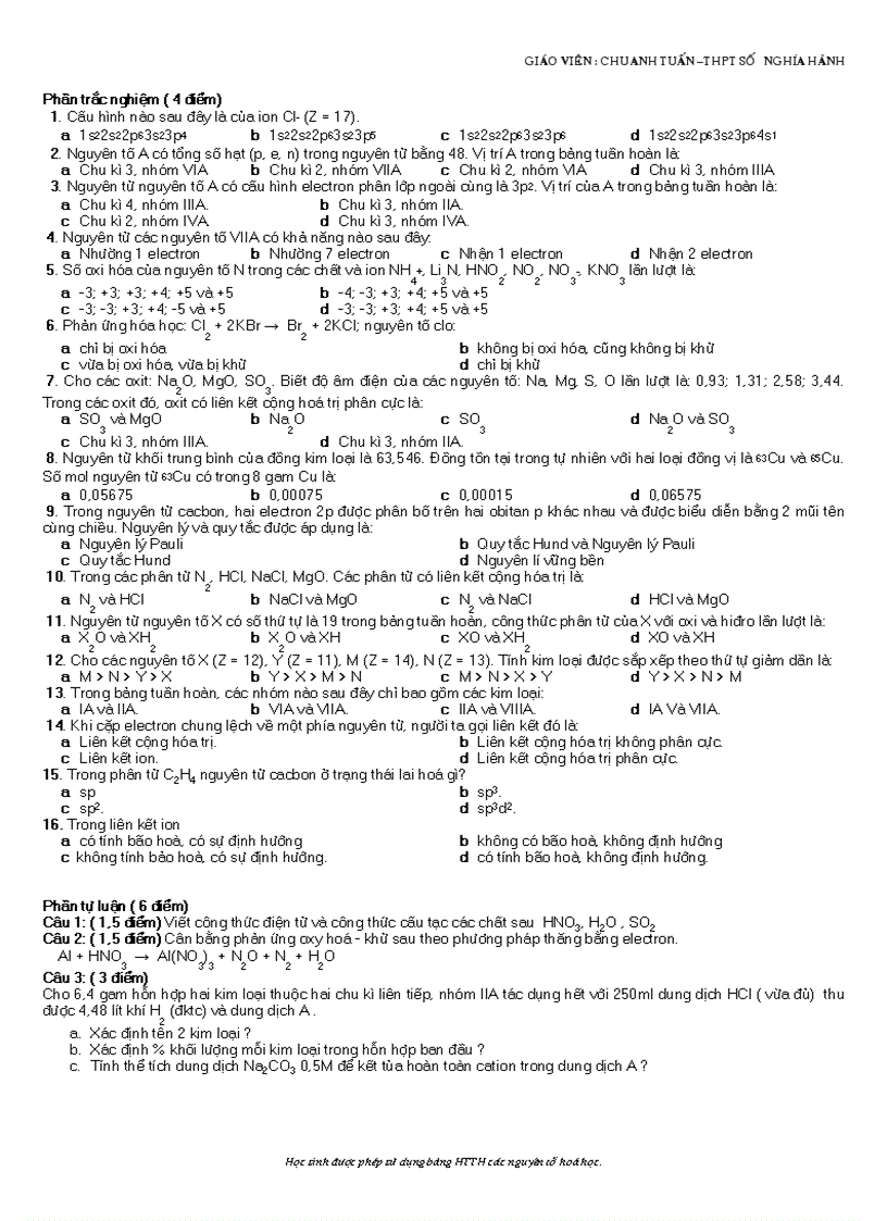 image for page Bộ đề thi hóa 10 học kỳ i