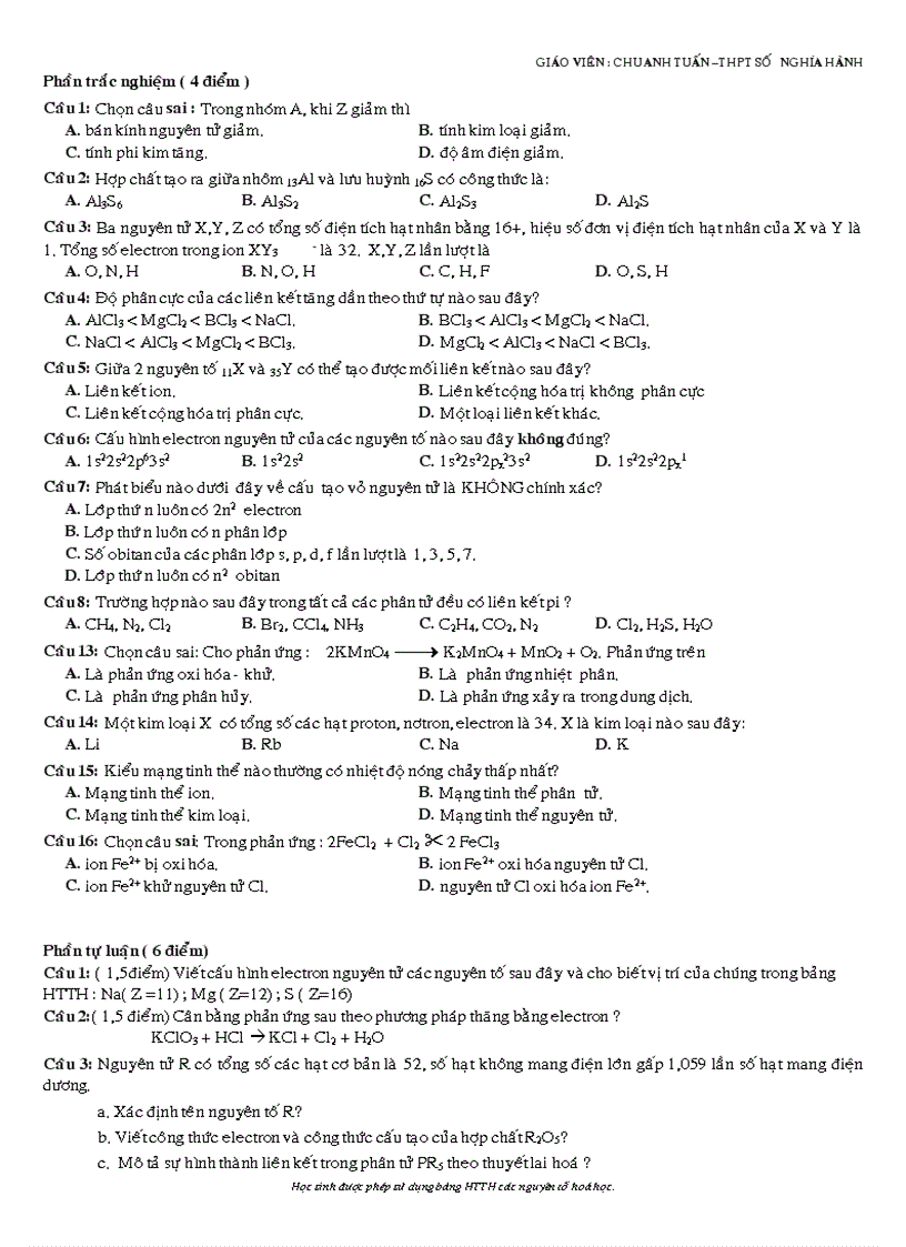 image for page Bộ đề thi hóa 10 học kỳ i