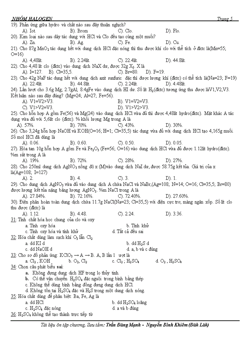 image for page Bài Tập Chương Halogen 1