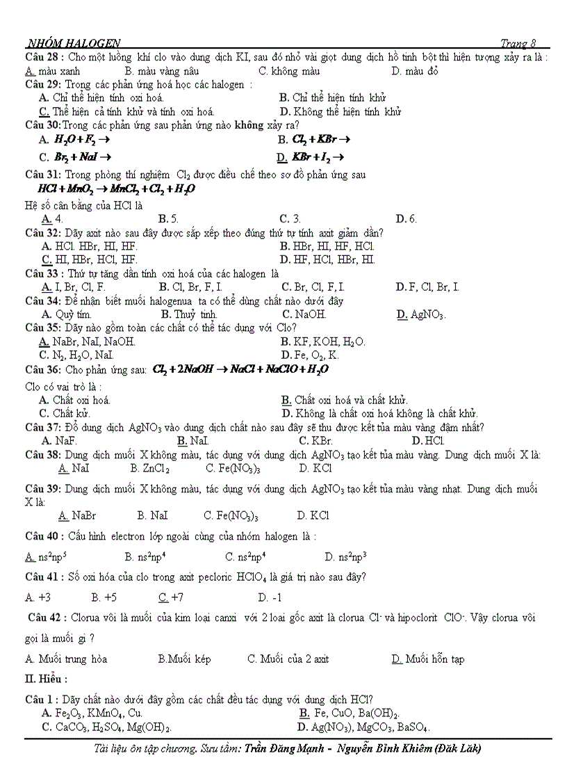 image for page Bài Tập Chương Halogen 1