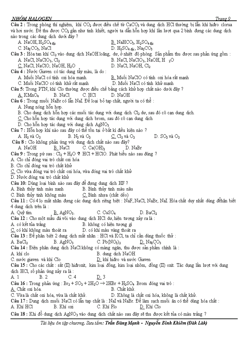 image for page Bài Tập Chương Halogen 1