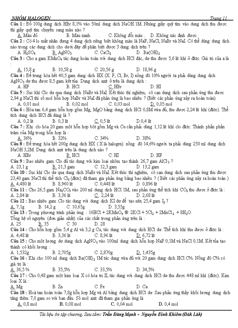 image for page Bài Tập Chương Halogen 1