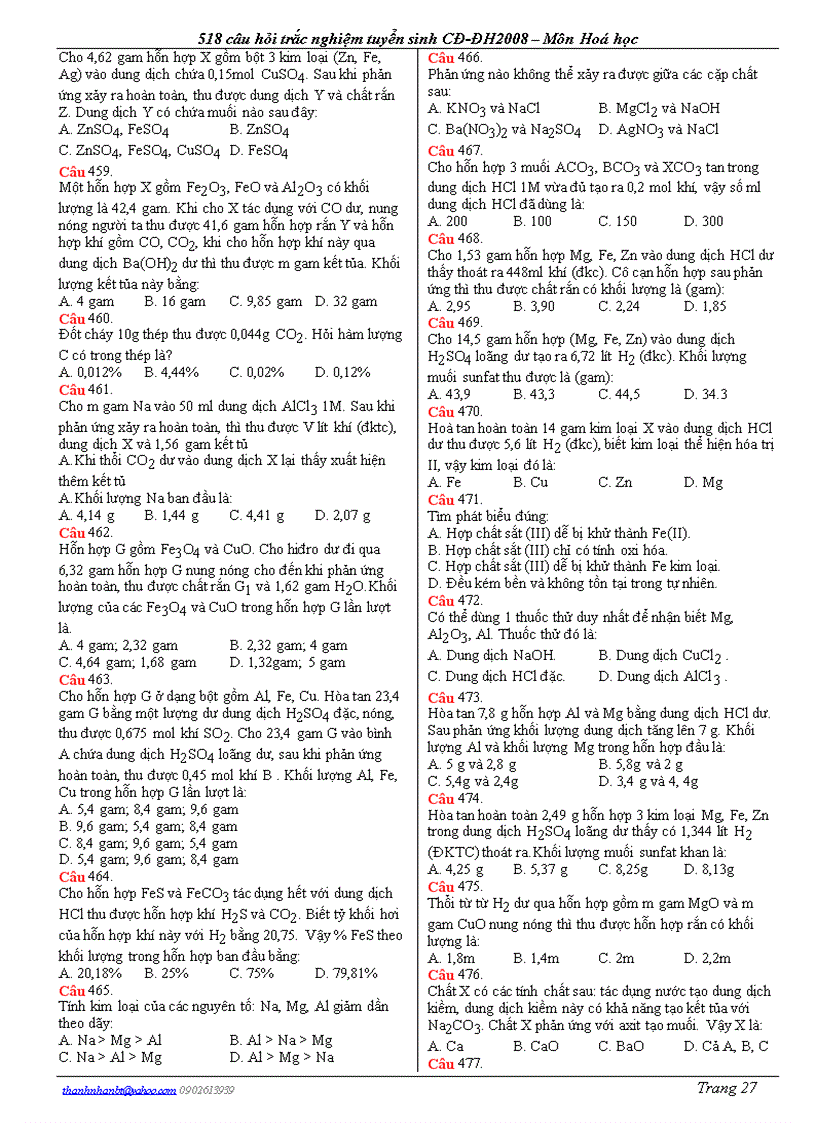image for page Câu hỏi trắc nghiệm ôn 12 và thi đại học 0809