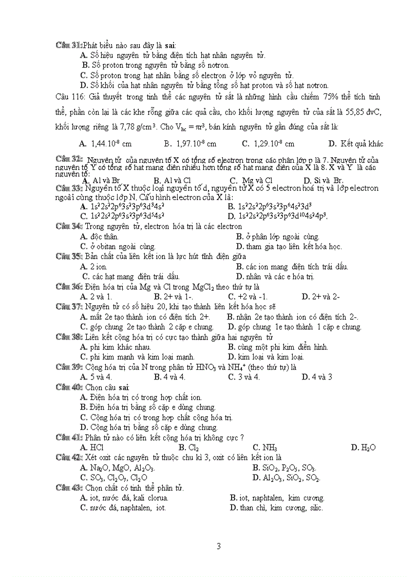 Đề bài tập cấu tạo nguyên tử p2