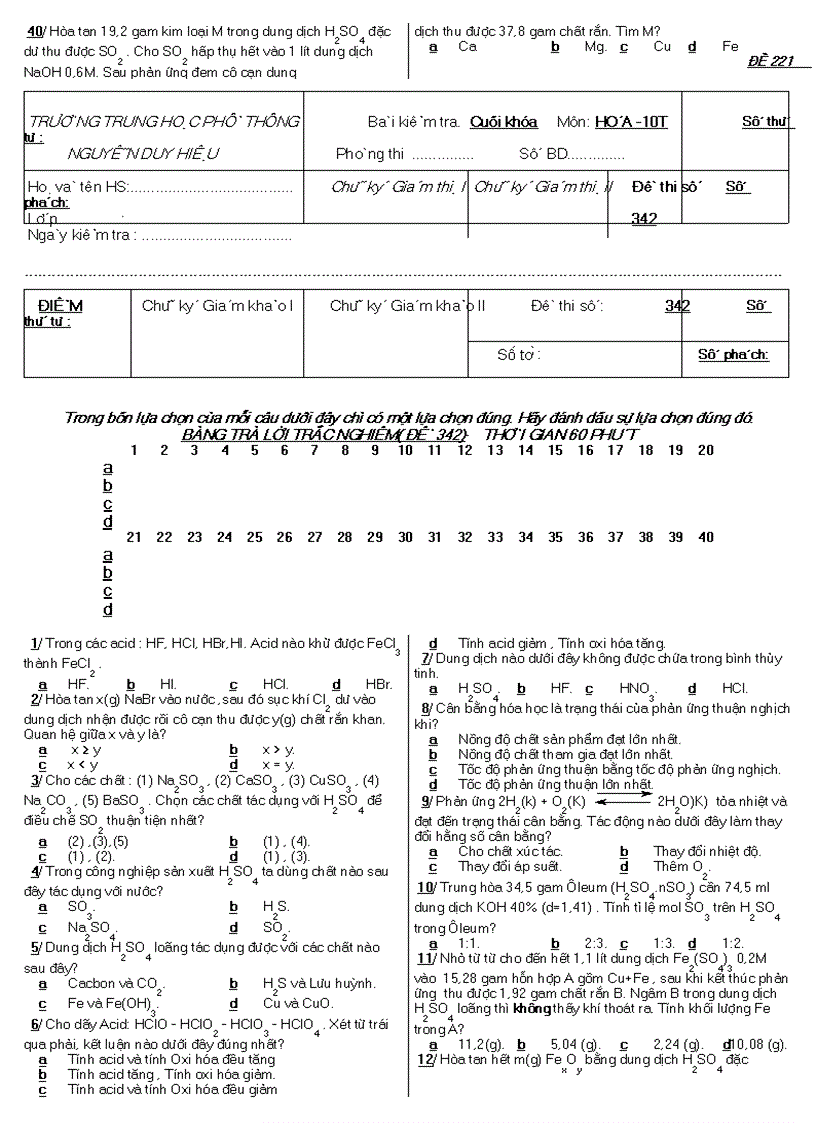 image for page Đề kiểm tra trắc nghiệm môn hoá