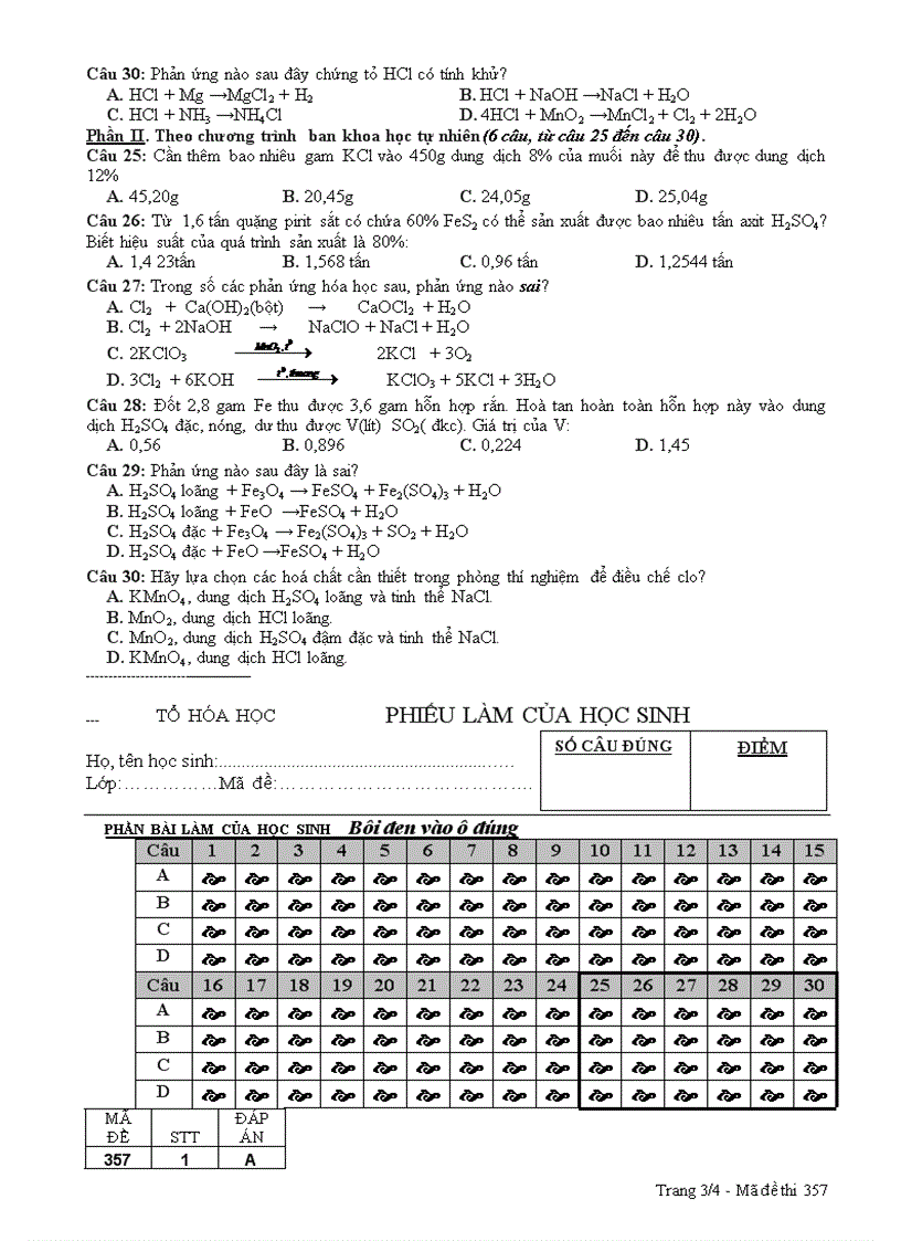 image for page Đề KT Hoá 10 HK II 2