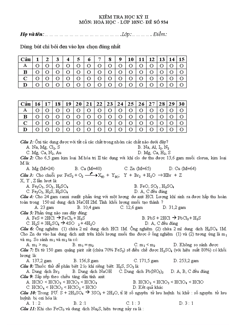 image for page Đề KT Hoá 10 HK II 8