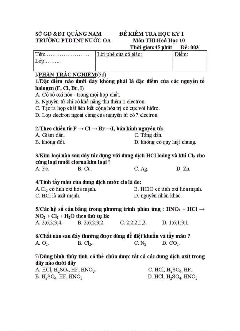 image for page Đề thi học kì II Hóa 10