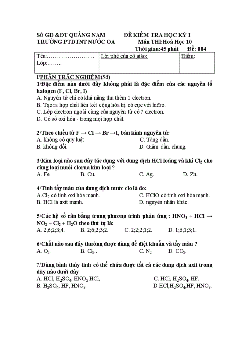 image for page Đề thi học kì II Hóa 10