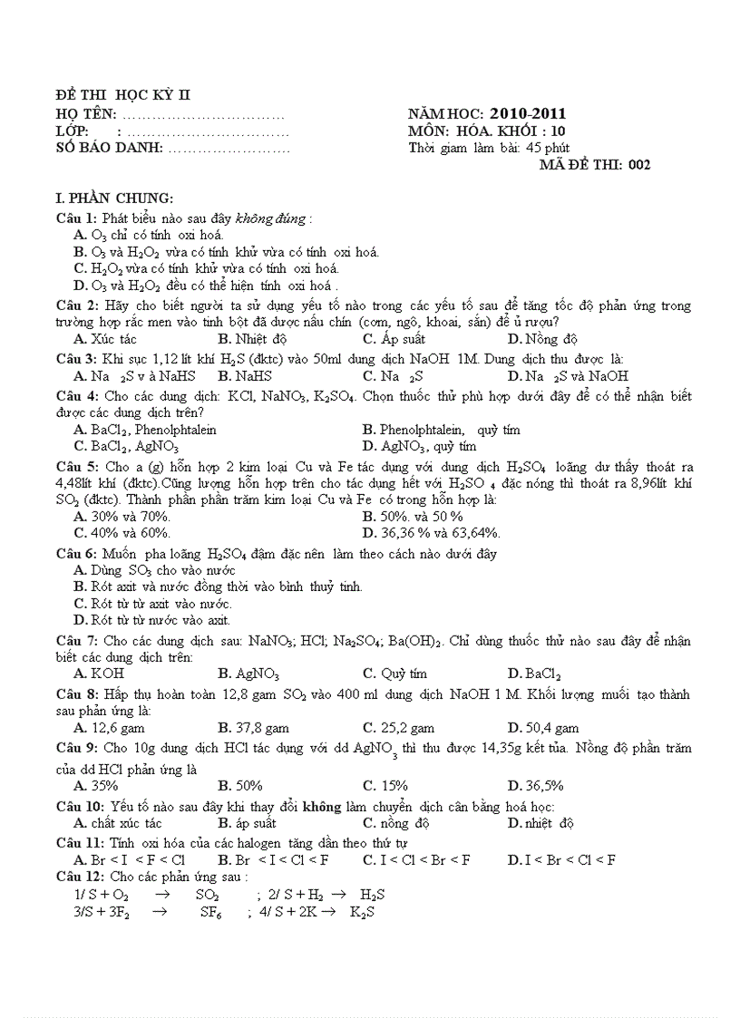 image for page De thi hoc ky ii mon hoa khoi 10