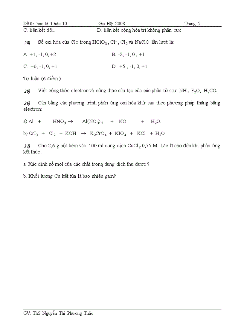 image for page Gia Hội Đề thi học kì 1 hóa 10