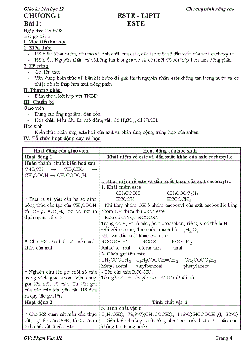 image for page Giao an hoa 12 chuong trinh moi hoc ki 1