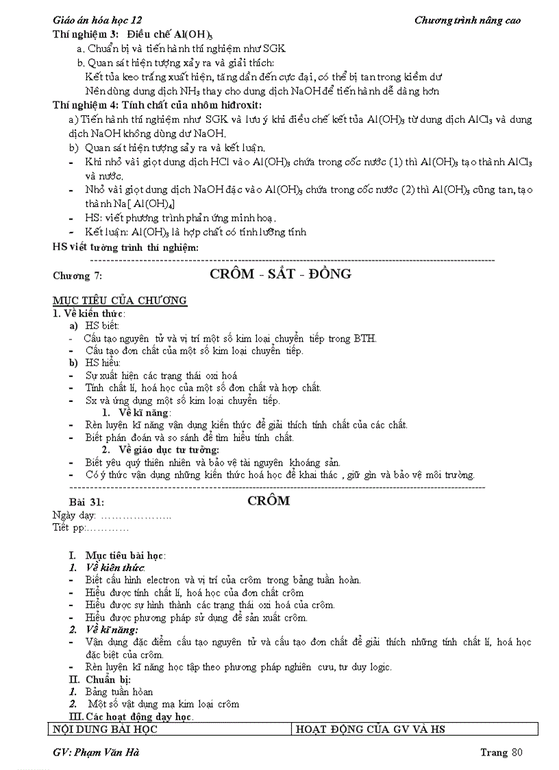 image for page Giao an hoa 12 chuong trinh moi hoc ki 1