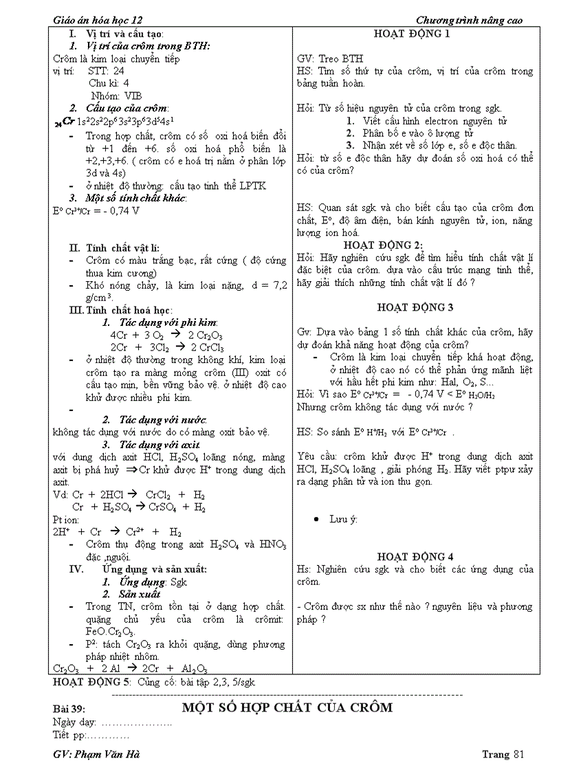 image for page Giao an hoa 12 chuong trinh moi hoc ki 1