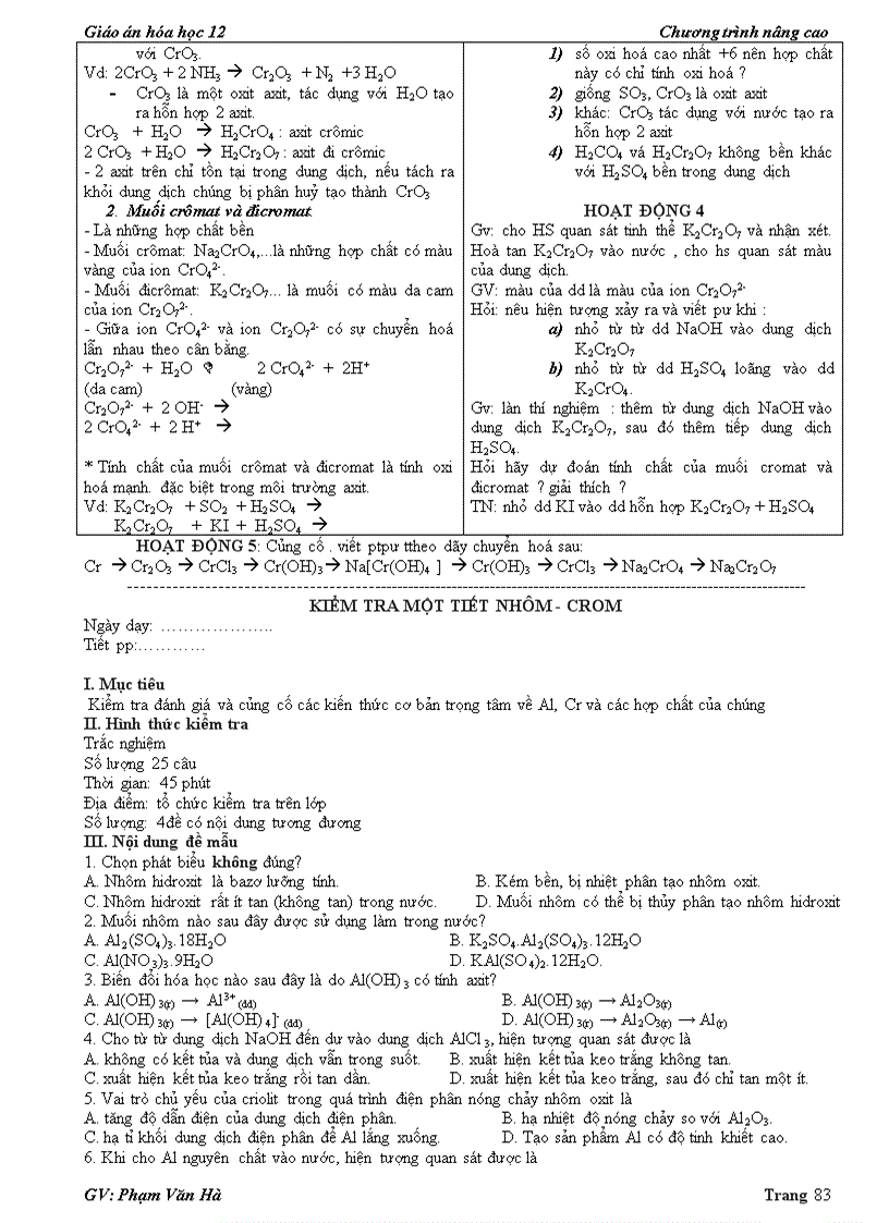 image for page Giao an hoa 12 chuong trinh moi hoc ki 1