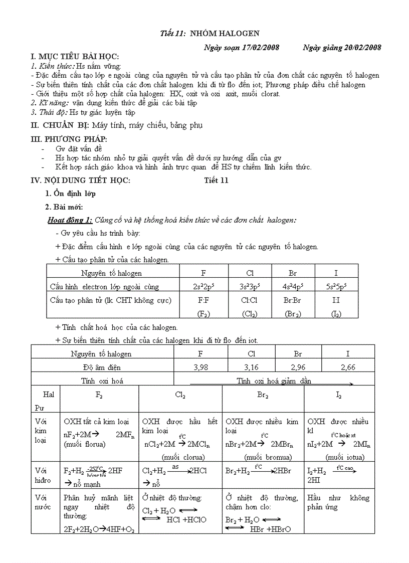 image for page Giáo án tự chọn hóa 10 chương halogen