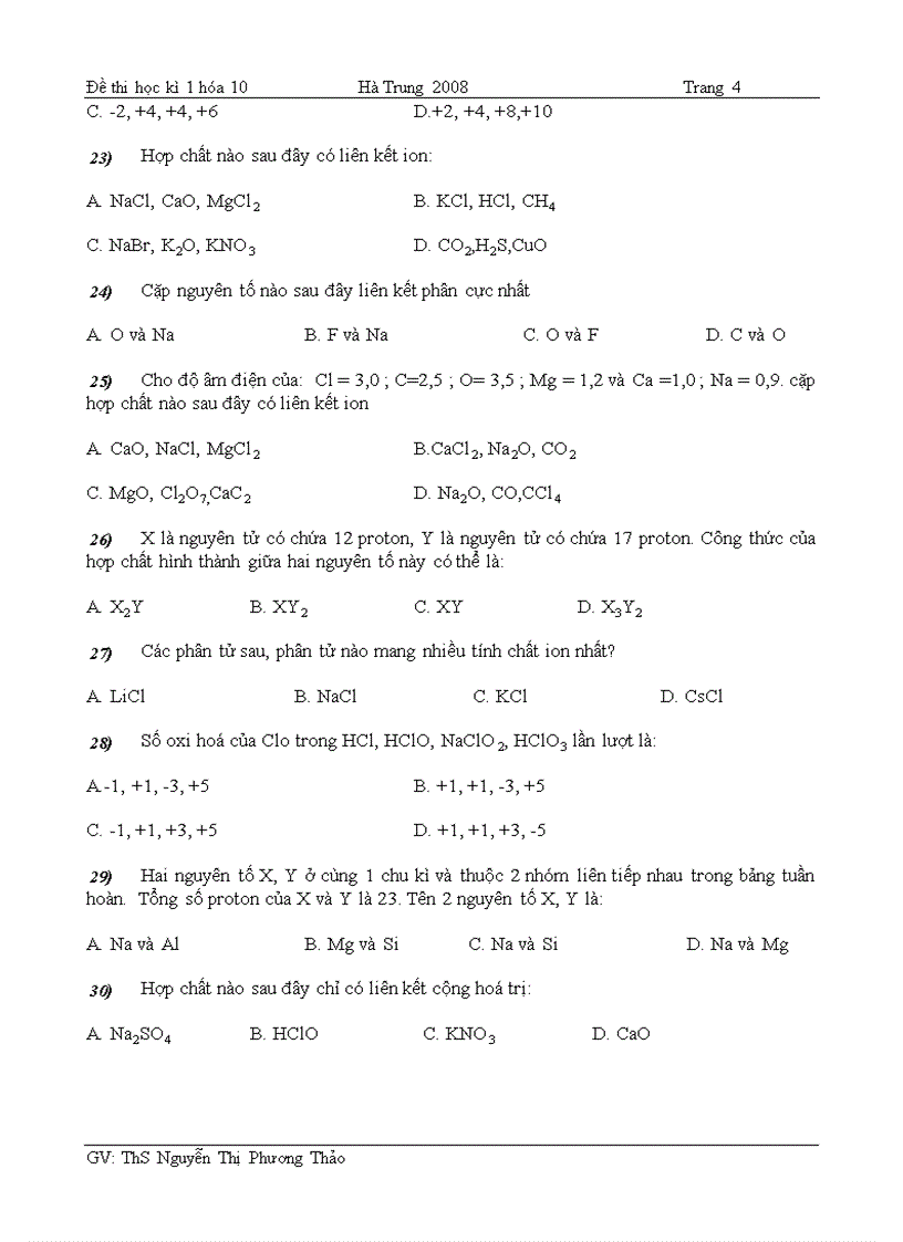 image for page Hà Trung Đề thi học kì 1 hóa 10