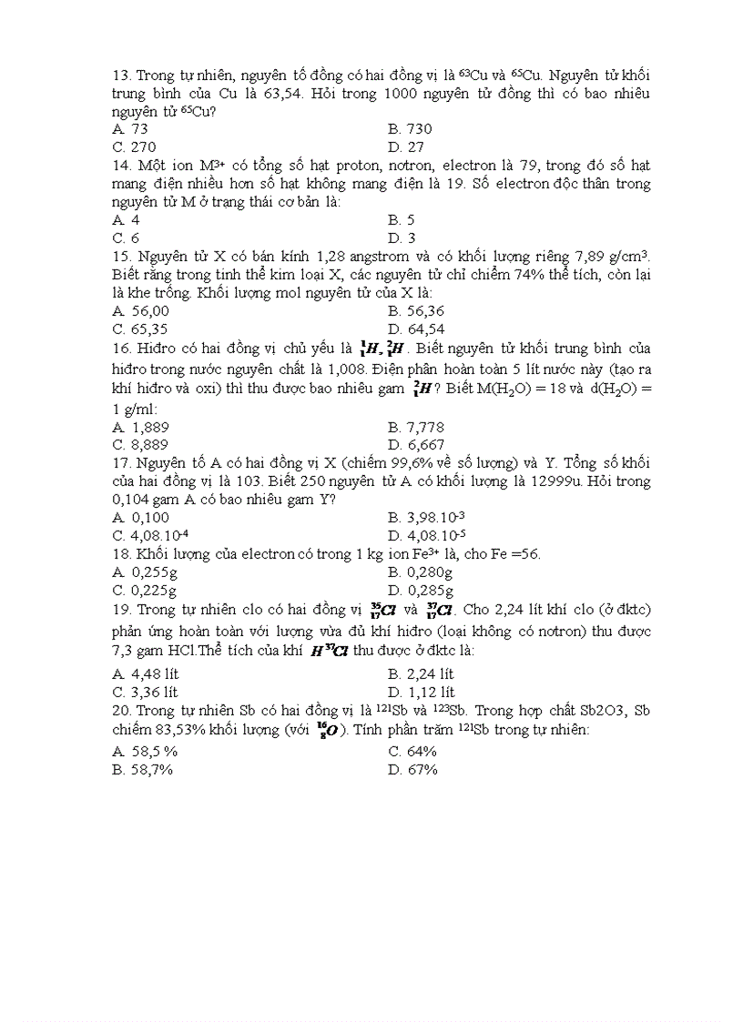 image for page KT 1 tiết Hóa 10 Nguyên tử