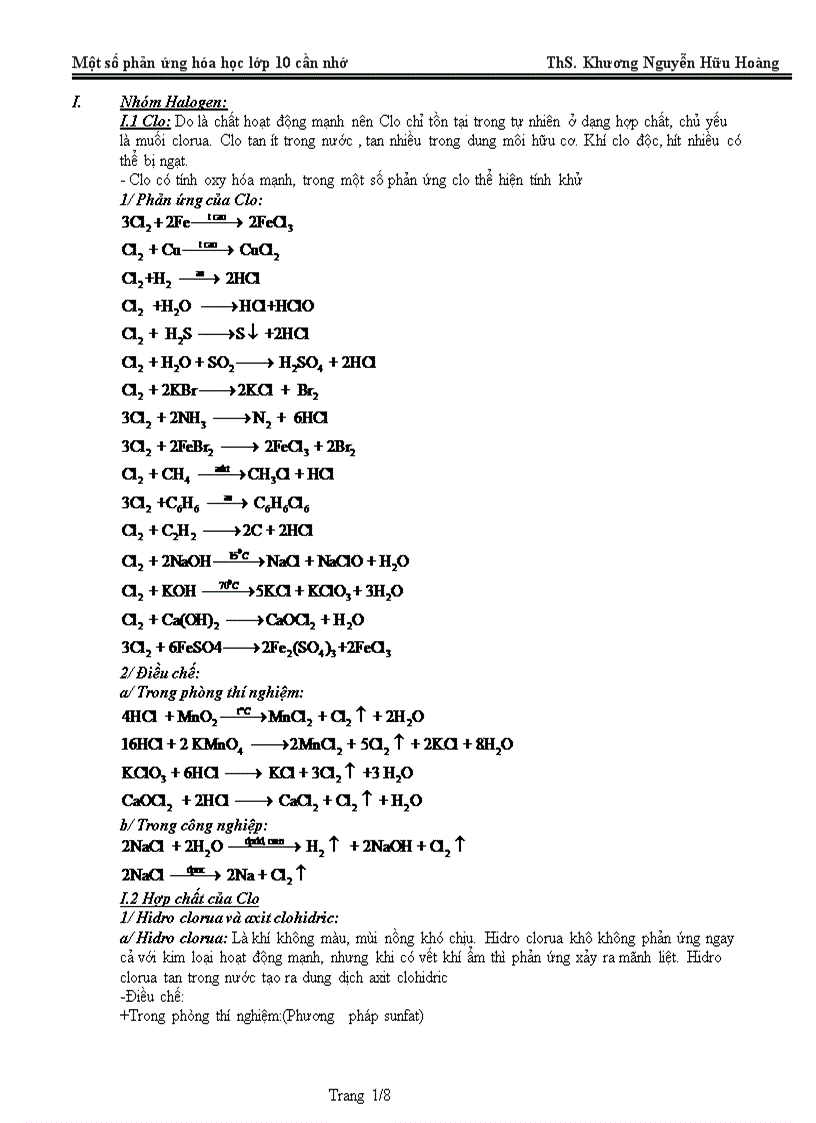 image for page Một số phản ứng cần nhớ