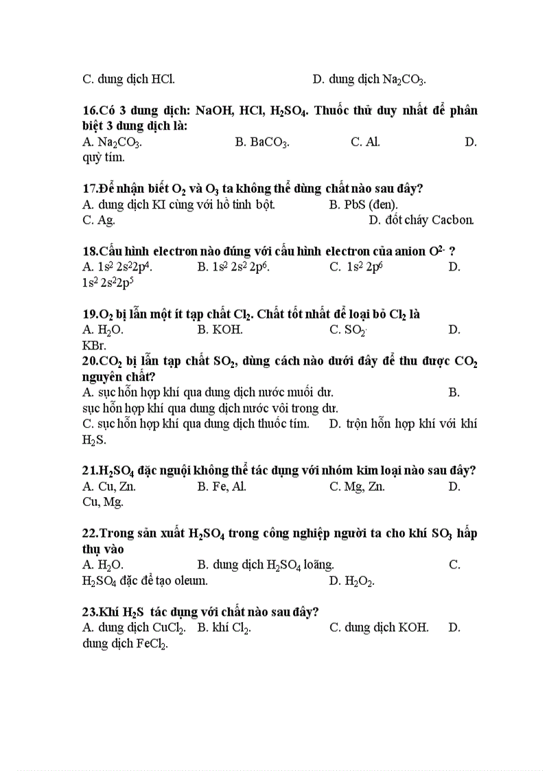 image for page Ngân hàng câu hỏi ôn tập hoá 10 chương oxi