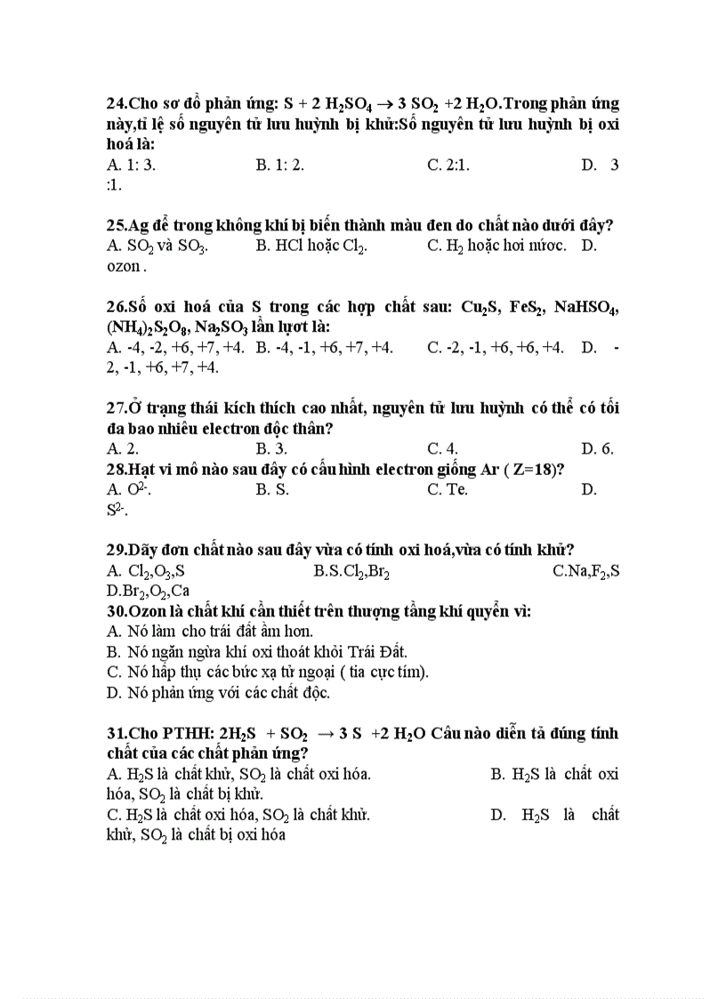 image for page Ngân hàng câu hỏi ôn tập hoá 10 chương oxi