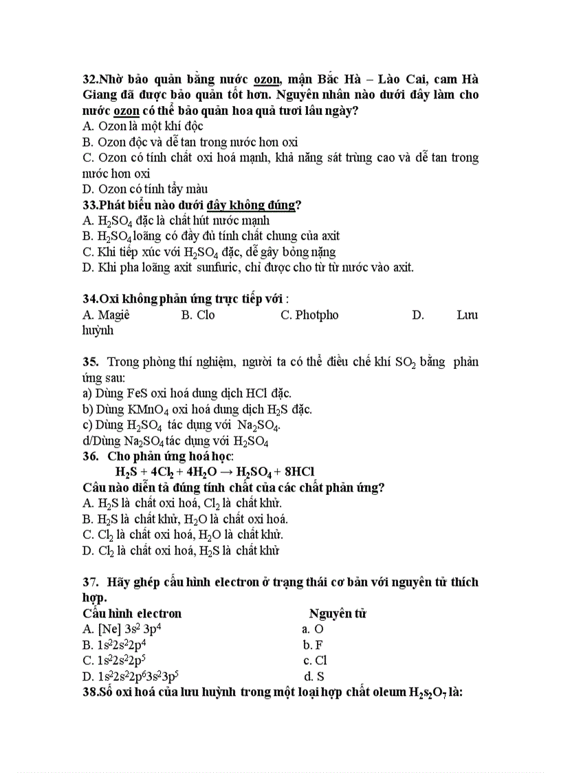 image for page Ngân hàng câu hỏi ôn tập hoá 10 chương oxi