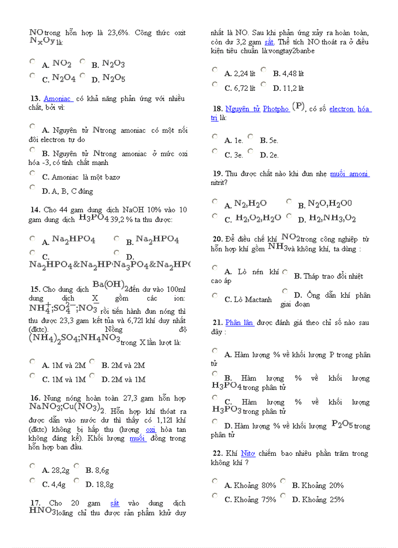 image for page 151 Câu Trắc Nghiệm Chương NItơ Phốt Pho