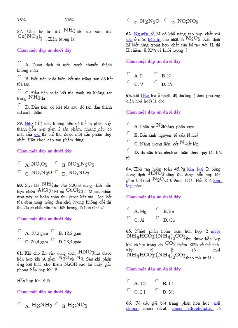 image for page 151 Câu Trắc Nghiệm Chương NItơ Phốt Pho