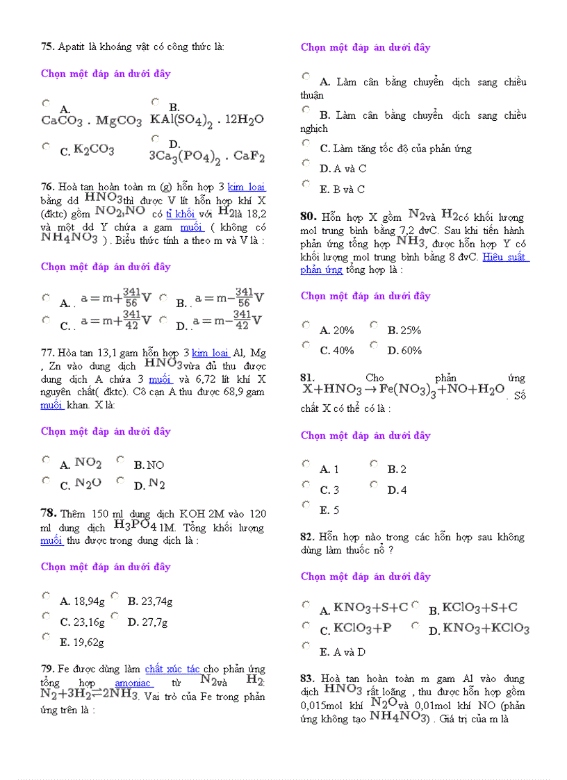 image for page 151 Câu Trắc Nghiệm Chương NItơ Phốt Pho