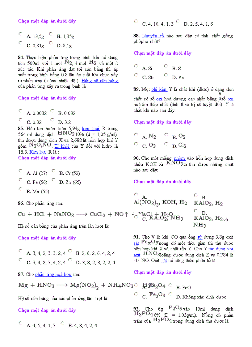 image for page 151 Câu Trắc Nghiệm Chương NItơ Phốt Pho
