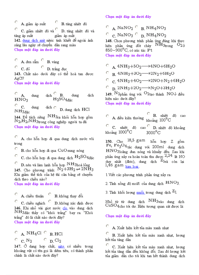 image for page 151 Câu Trắc Nghiệm Chương NItơ Phốt Pho