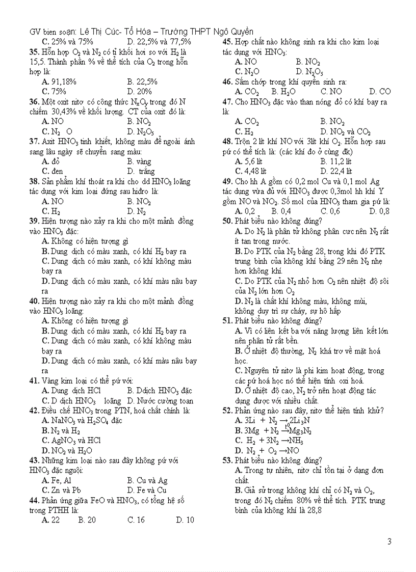 image for page Bài tập trắc nghiẹm chương Ni tơ