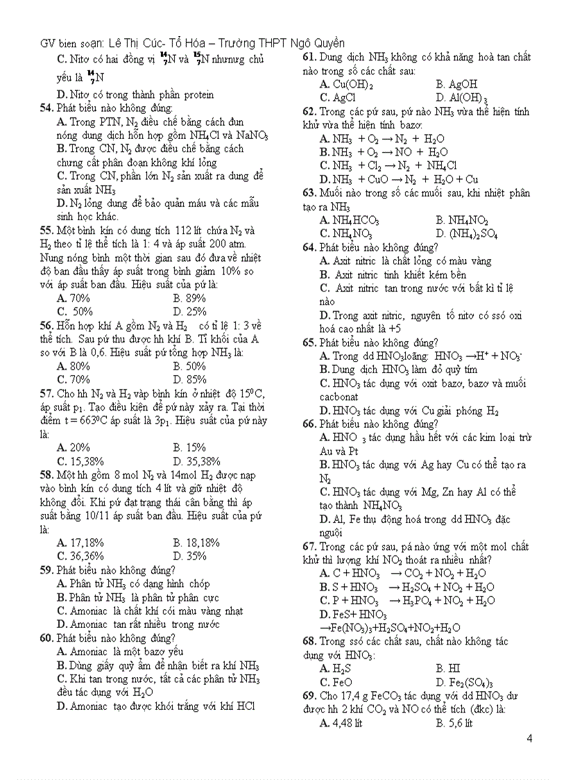 image for page Bài tập trắc nghiẹm chương Ni tơ