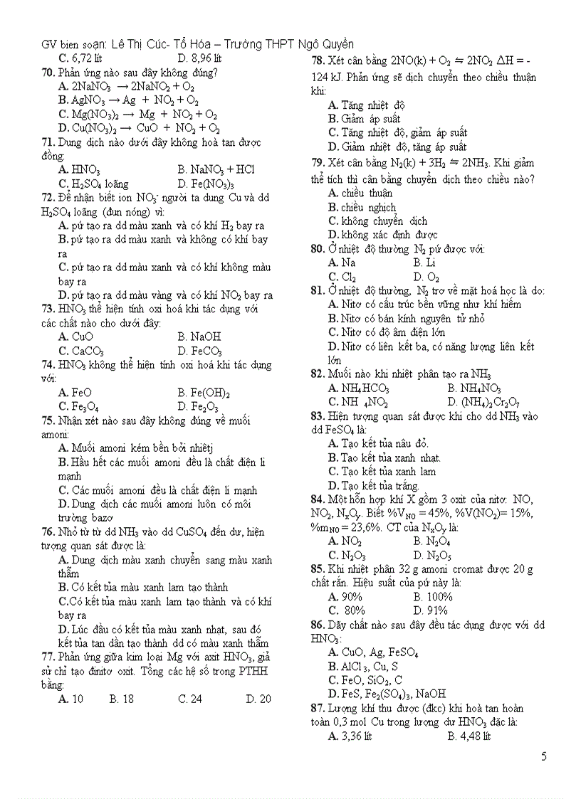 image for page Bài tập trắc nghiẹm chương Ni tơ