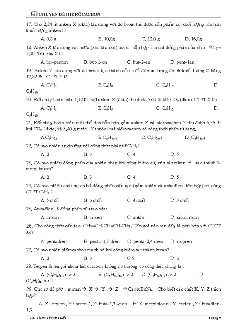 image for page Bt các chương hidrocacbon