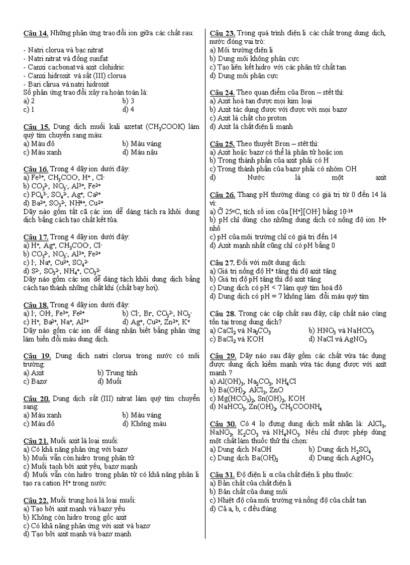 image for page BT trắc nghiệm chương Điện Li