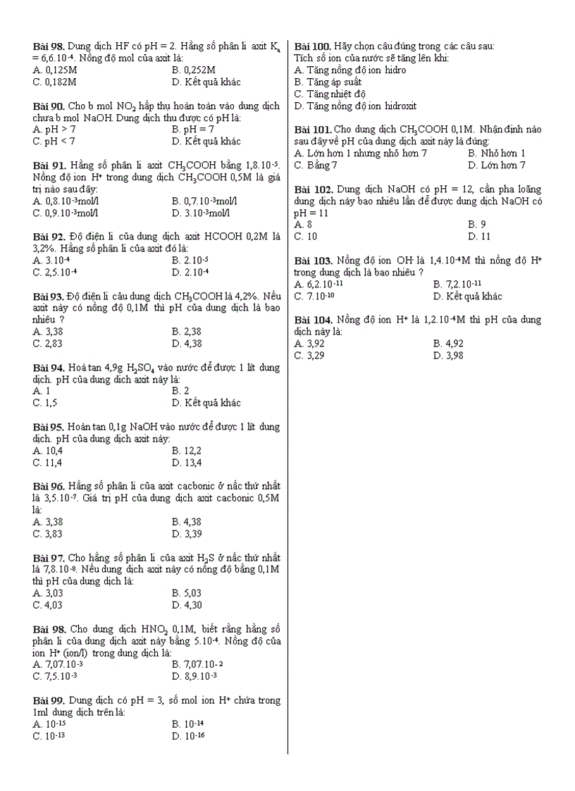 image for page BT trắc nghiệm chương Điện Li