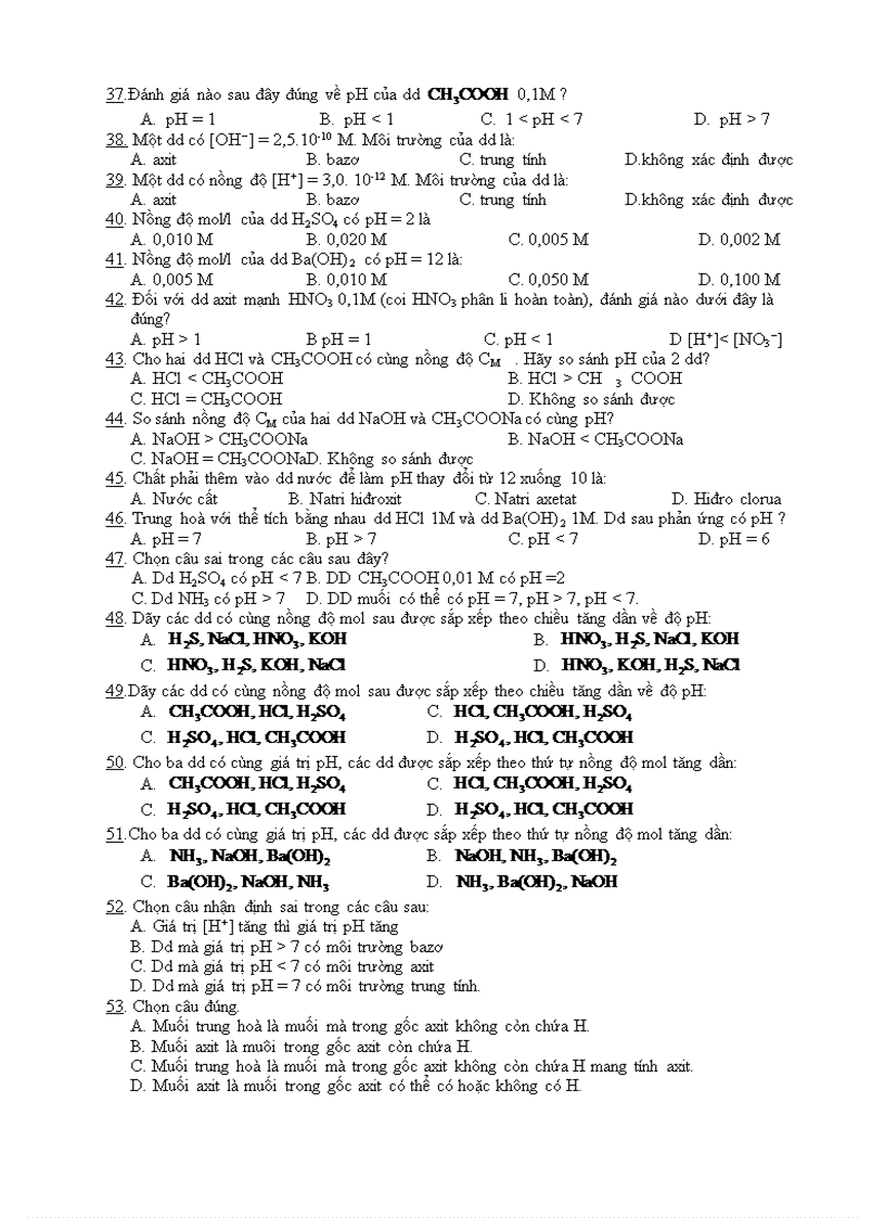 image for page Bài tập trắc nghiệm Chương Điện ly 1
