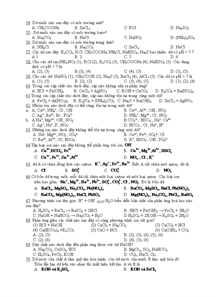 image for page Bài tập trắc nghiệm Chương Điện ly 1