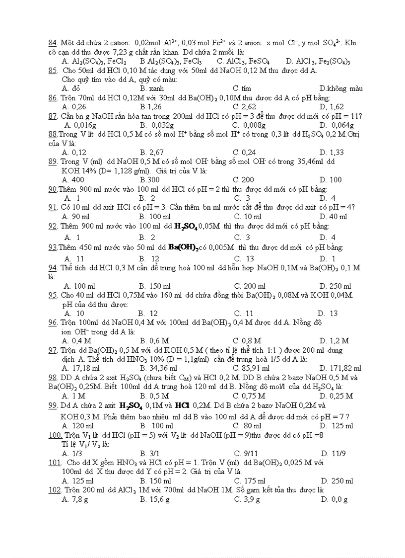 image for page Bài tập trắc nghiệm Chương Điện ly 1