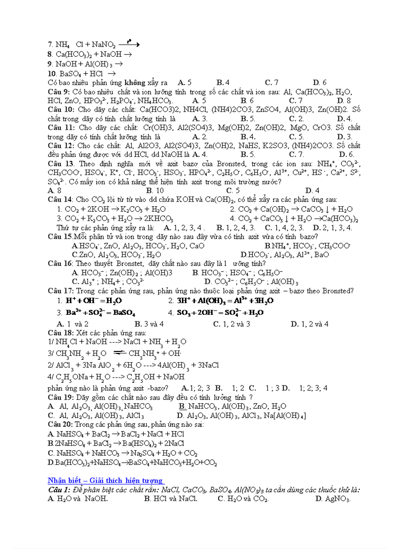 image for page Bài tập trắc nghiệm Chương Điện ly 1